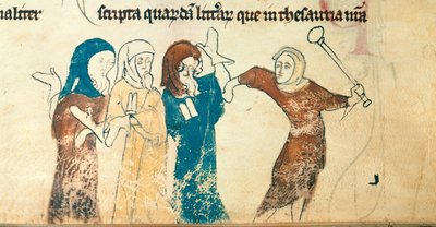 Bavlna Nero D. II, f.183v Perzekuce Židů, ilustrace z 