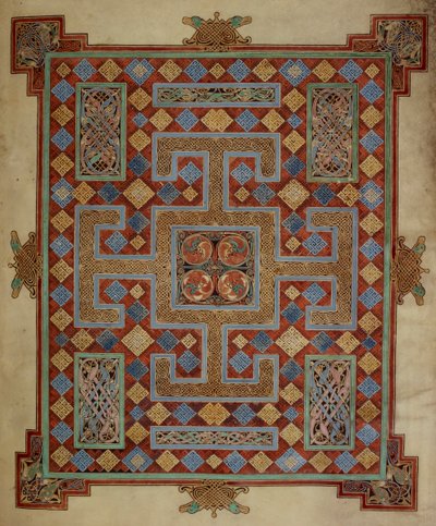 Cotton Nero D. IV, f.138v Kobercová stránka představující evangelium svatého Lukáše, z Lindisfarnských evangelií, 710-21 (vellum) od English School