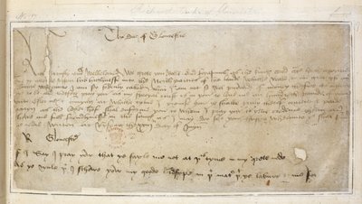 Cotton Vespasian MS F III f.19 Richardův první dochovaný dopis Siru Johnu Sayovi od English School