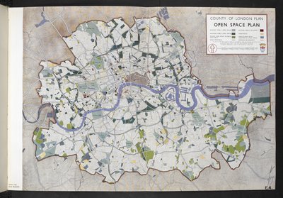County of London Open Space Plan / pro londýnskou krajskou radu připravil J.H. Forshaw a Partick Abercrombie od English School