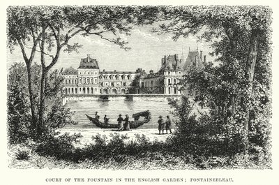 Nádvoří fontány v anglické zahradě, Fontainebleau (rytina) od English School