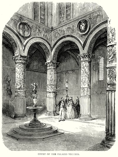 Dvůr Palazzo Vecchio (rytina) od English School