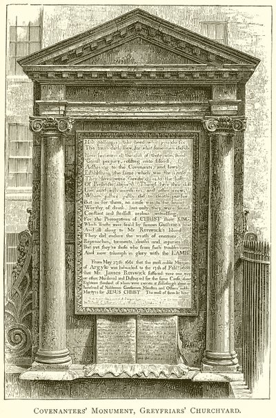Památník Covenanters, hřbitov Greyfriars od English School