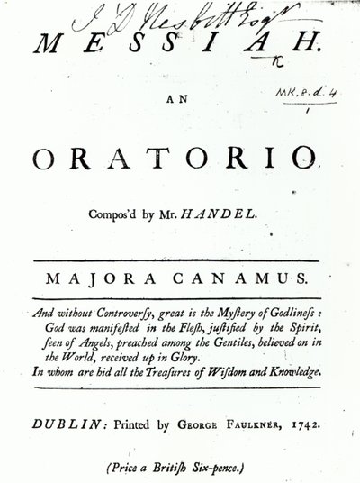 Obálka notového záznamu k Händelovu Mesiášovi, vydaná v roce 1742 od English School