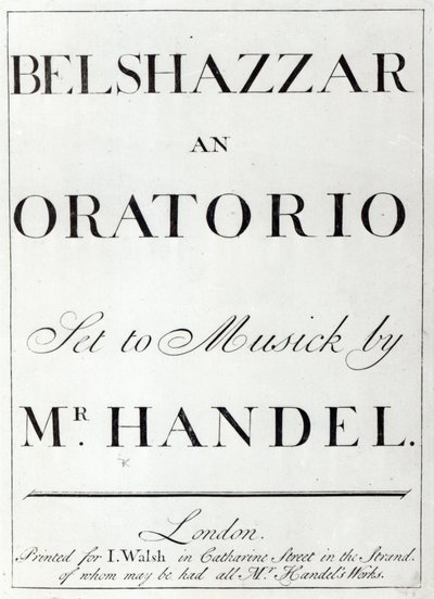 Obálka partitury pro Belshazzar od Händela, publikovaná v roce 1745 od English School