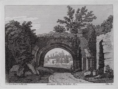 Coverham Abbey, Yorkshire (rytina) od English School