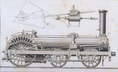Parní stroj Cramptons Railway Locomotive od Cyclopaedia of Useful Arts & Manufactures, editoval Charles Tomlinson, kolem 80. let 19. století od English School