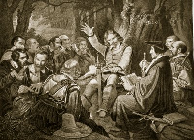 Cromwell před bitvou u Dunbaru, 1650, ilustrace z knihy Hutchinsons Story of the British Nation, cca 1923. od English School