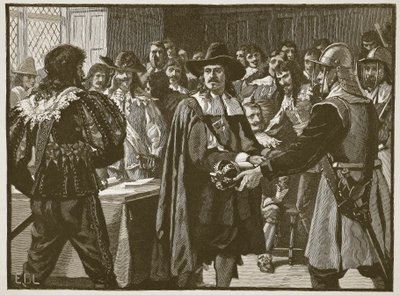 Cromwell rozpouští Dlouhý parlament, ilustrace z Cassells Illustrated History of England (sépiová fotografie) od English School