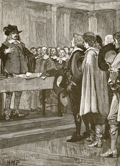 Cromwell odmítá korunu, ilustrace z Cassells Illustrated History of England (sépiová fotografie) od English School