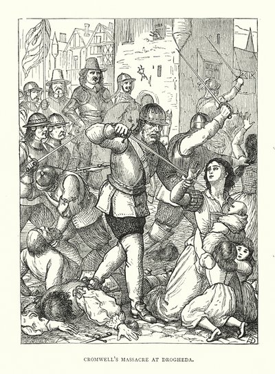 Cromwellův masakr v Droghedě (rytina) od English School