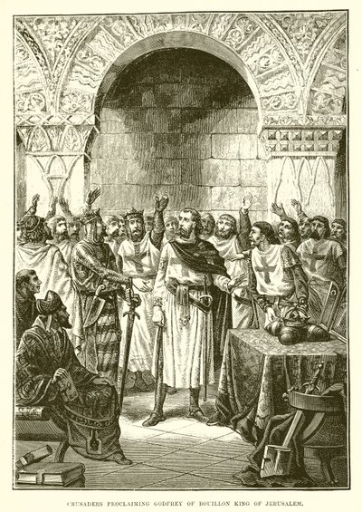 Křižáci prohlašující Godfreye z Bouillonu králem Jeruzaléma od English School