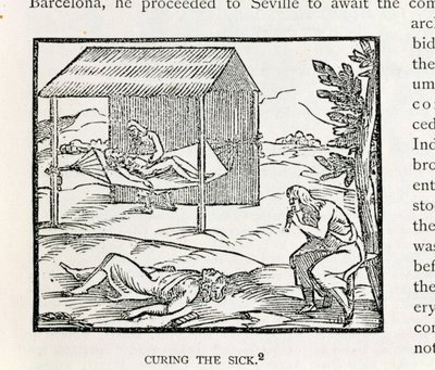 Curing the Sick, Natives of Hispaniola, z „Narrative and Critical History of America“, editoval Justin Winsor, Londýn, 1886 od English School