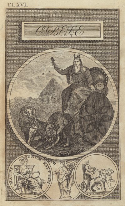 Cybele, starověká anatolská, řecká a římská bohyně Země (rytina) od English School