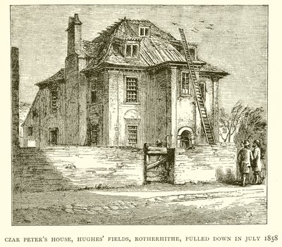 Dům cara Peterse, Hughes Fields, Rotherhithe, zbořen v červenci 1858 od English School