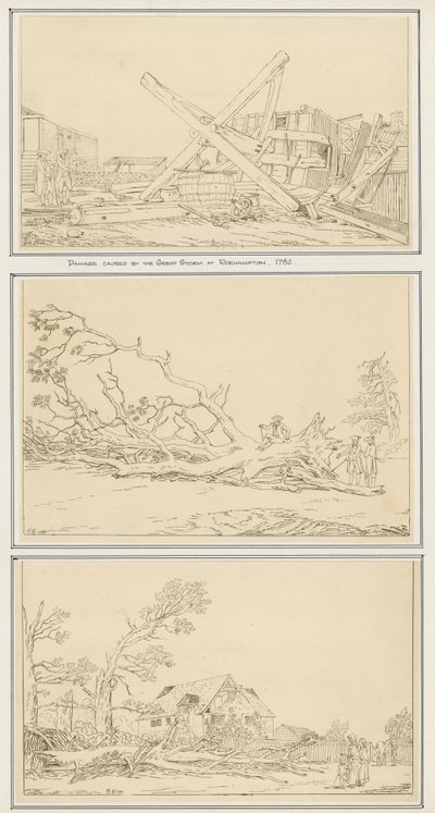 Škody způsobené velkou bouří v Roehamptonu, 1780 (inkoust na papíře) od English School