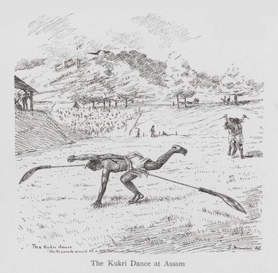 Tanec: The Kukri Dance at Assam (litho) od English School
