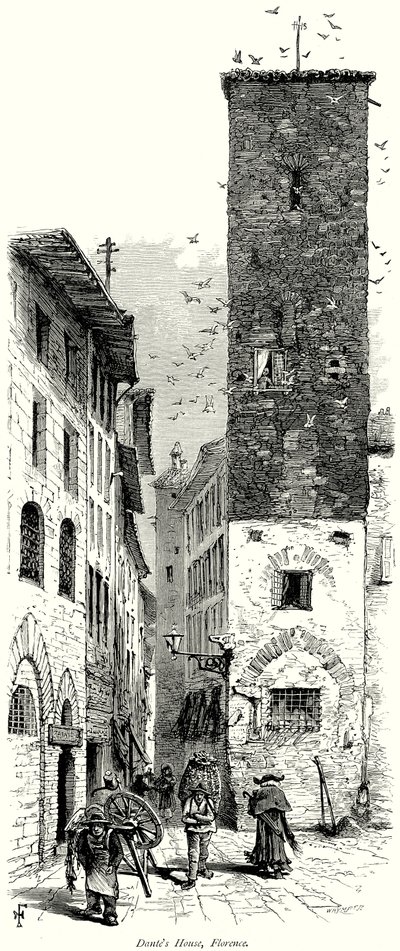 Dantův dům, Florencie (rytina) od English School