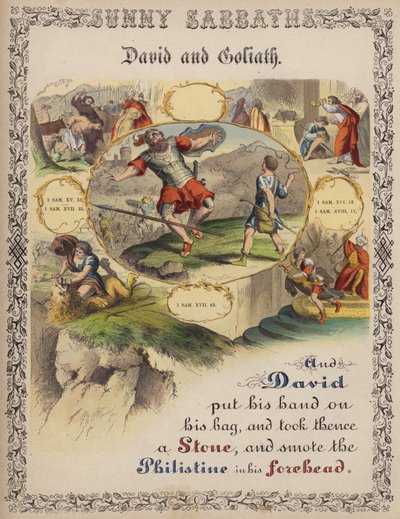 David a Goliáš (barevná rytina) od English School