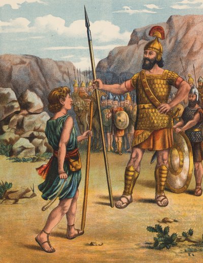 David a obr Goliáš (barevná litografie) od English School