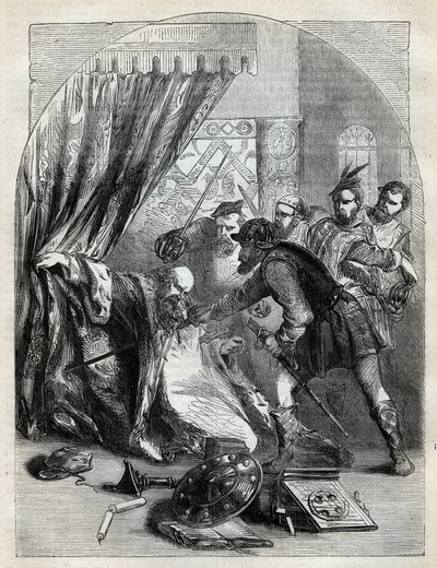 Smrt kardinála Beatona, 29. května 1546 – Kardinál David Beaton (c1494-1546), arcibiskup ze St. Andrews, zavražděn během skotské reformace – rytina z „“Historie Anglie”” od Cassella Pettera & Galpina, Londýn (1890) od English School