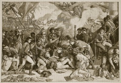 Nelsonova smrt, ilustrace z Cassells Illustrated History of England (sépiová fotografie) od English School