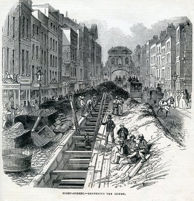 Deepening the Fleet Street Sewer, Londýn, 1845 od English School