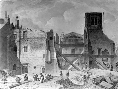 Demolice paláce Savoy, Westminster, Londýn, 1820 od English School