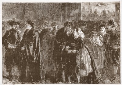 Odjezd vyhnaných ministrů z Kuttenbergu, ilustrace z Dějin protestantismu od Jamese Aitkena Wylie (1808-1890), hospoda. 1878 od English School