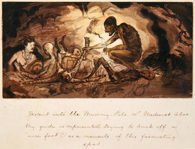 Sestup do Mumie-Pits, nr. Medeenet Aboo, c.1880 (pero, inkoust a mytí) od English School