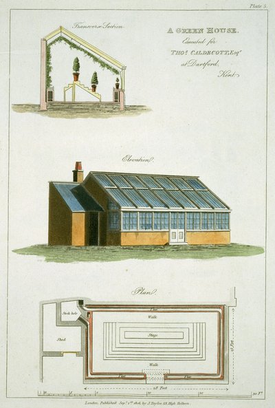 Design for A Green House, realizovaný pro Thomase Caldecotta v Dartfordu, Kent, 1806 od English School