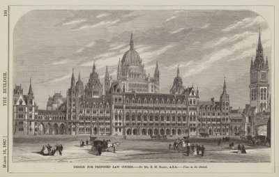 Design for Proposed Law Courts, pan E M Barry, ARA, View in the Strand (rytina) od English School