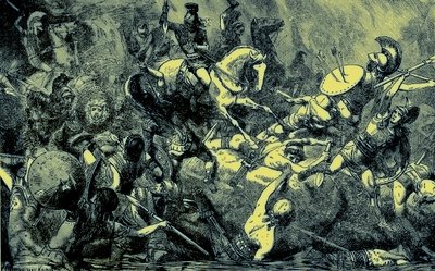 Zničení athénské armády na Sicílii, ilustrace z Ilustrované historie světa, publikované kolem roku 1880 (digitálně vylepšený obrázek) od English School