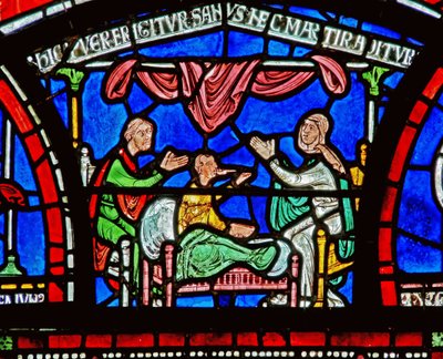 Detail z Miracle Window zobrazující příběh Jordana Fitzeisulfse od English School