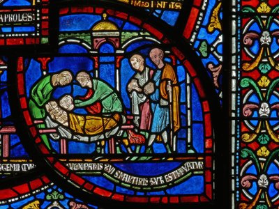 Detail z Miracle Window zobrazující příběh Jordana Fitzeisulfse od English School