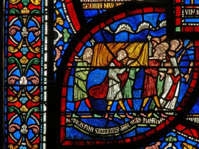 Detail z Miracle Window zobrazující příběh Jordana Fitzeisulfse od English School