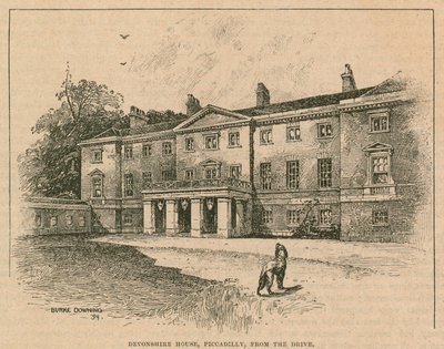 Devonshire House, Piccadilly, Londýn, od nájezdu od English School