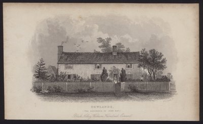 Dewlands, sídlo Johna Raye, Black Notley, Witham Hundred, Essex (rytina) od English School