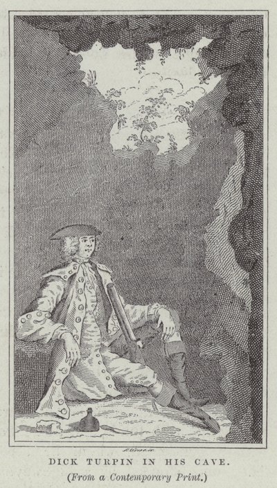 Dick Turpin ve své jeskyni (rytina) od English School