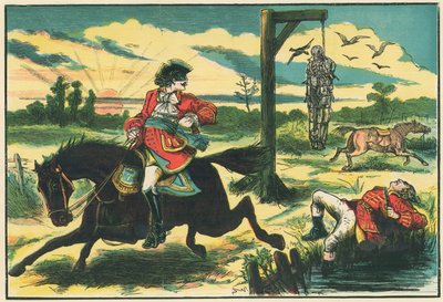 Dick Turpin zastřelí Poolyho, zloděje, na Hounslow Heath od English School