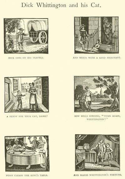 Dick Whittington a jeho kočka (dřevořez) od English School