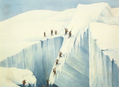Obtížný průsmyk štěrbiny, od příběhu o výstupu na vrchol Mont Blanc od Charles Fellows (1799-1860), vydáno 1827 od English School