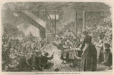 Čas večeře v otrhané škole Clare Market, Vánoce 1869 od English School