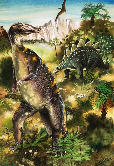 Dinosauři, ilustrace z knihy "When Monsters Ruled the Earth" (kvaš na papíře) od English School