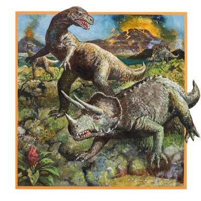 Dinosauři se sopkou (kvaš na papíře) od English School