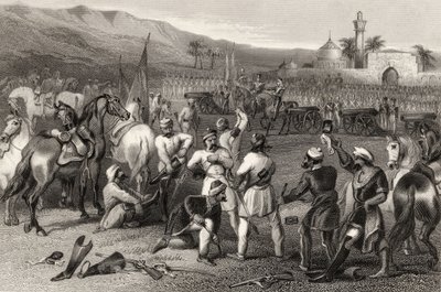 Odzbrojení 11. nepravidelné kavalérie v Berhampore v roce 1857 z „Historie indické vzpoury“ publikované v roce 1858 od English School