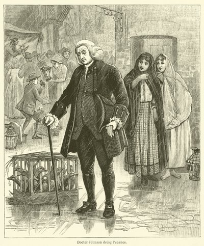 Doktor Johnson dělá pokání (rytina) od English School