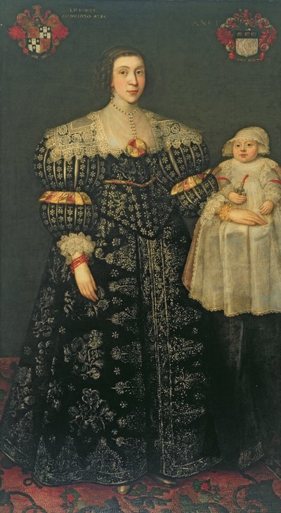 Dvojportrét Mary, Lady Bowesové, 24 let, a jejího nejstaršího syna Thomase, 1630 od English School