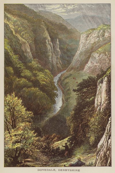Dovedale, Derbyshire (barevná rytina) od English School