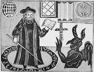 Dr Faustus in a Magic Circle, frontispis Gentského překladu Dr. Fausta, vydáno 1648 od English School